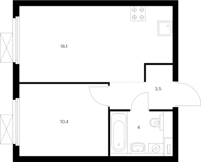 1-комнатная квартира 36 м², 12/12 эт., ЖК «Витебский парк»
